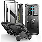 Dexnor for Samsung Galaxy S24 Case with Built-in Slide Camera Cover & Screen Protector & Kickstand, Heavy-Duty Shockproof Rugged Case Full-Body Bumper Protective Cover for Galaxy S24 (2024),Black
