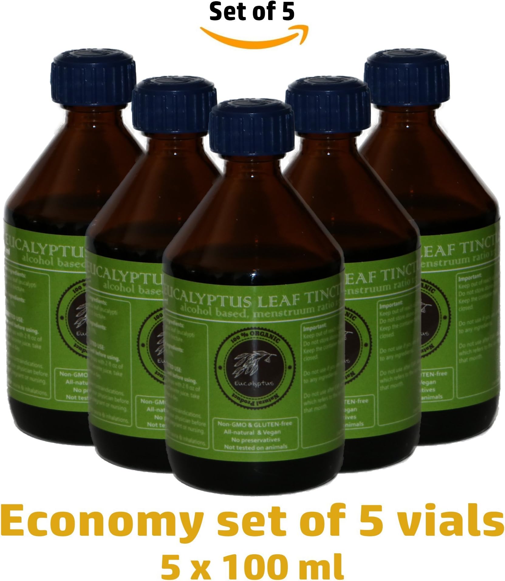 UAGFS 5X 100 ml/3.4 fl.oz Glass Vial of Natural Eucalyptus Leaf Tincture, 1:5 Menstruum Ratio, Aromatic Sauna Solution (5)