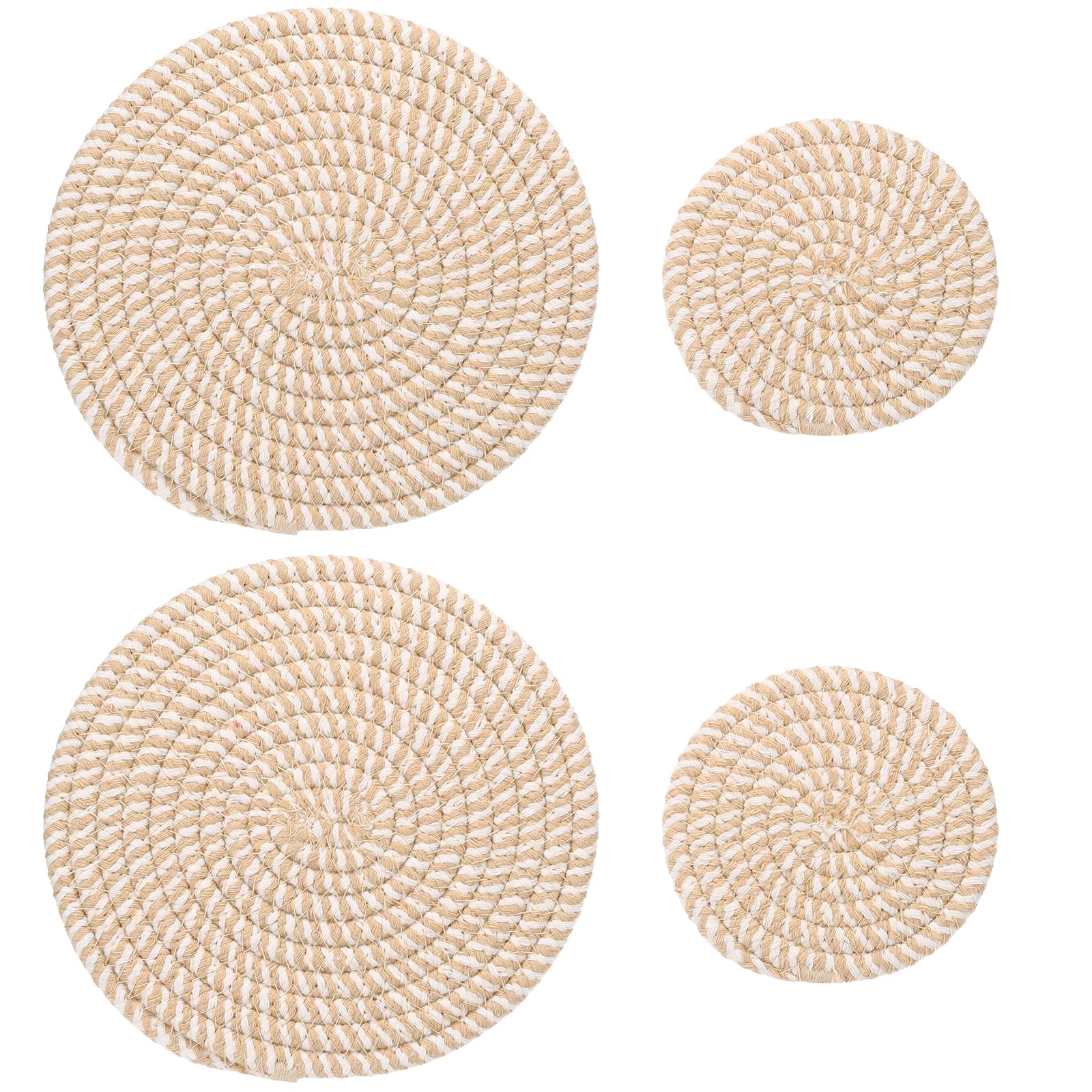 PATIKIL Plant Coasters 4 Inch 7 Inch, 4 Pcs Woven Plant Mat Round Pads Set for House Indoor Outdoor Gardening Pot Kitchen Table, Yellow Stripes