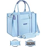 BESBESME Women’s Canvas Tote Bag with Zipper and Compartments – Multi-Pocket Laptop Work Crossbody Shoulder Tote Purse