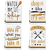 Lebsitey Funny Kitchen Towels and Dishcloths Sets of 4 Kitchen Towels Egg Beater Rolling Pin Absorbent Drying Tea Dish Towel for Cooking Baking Home Decorations,16 x 24 Inch