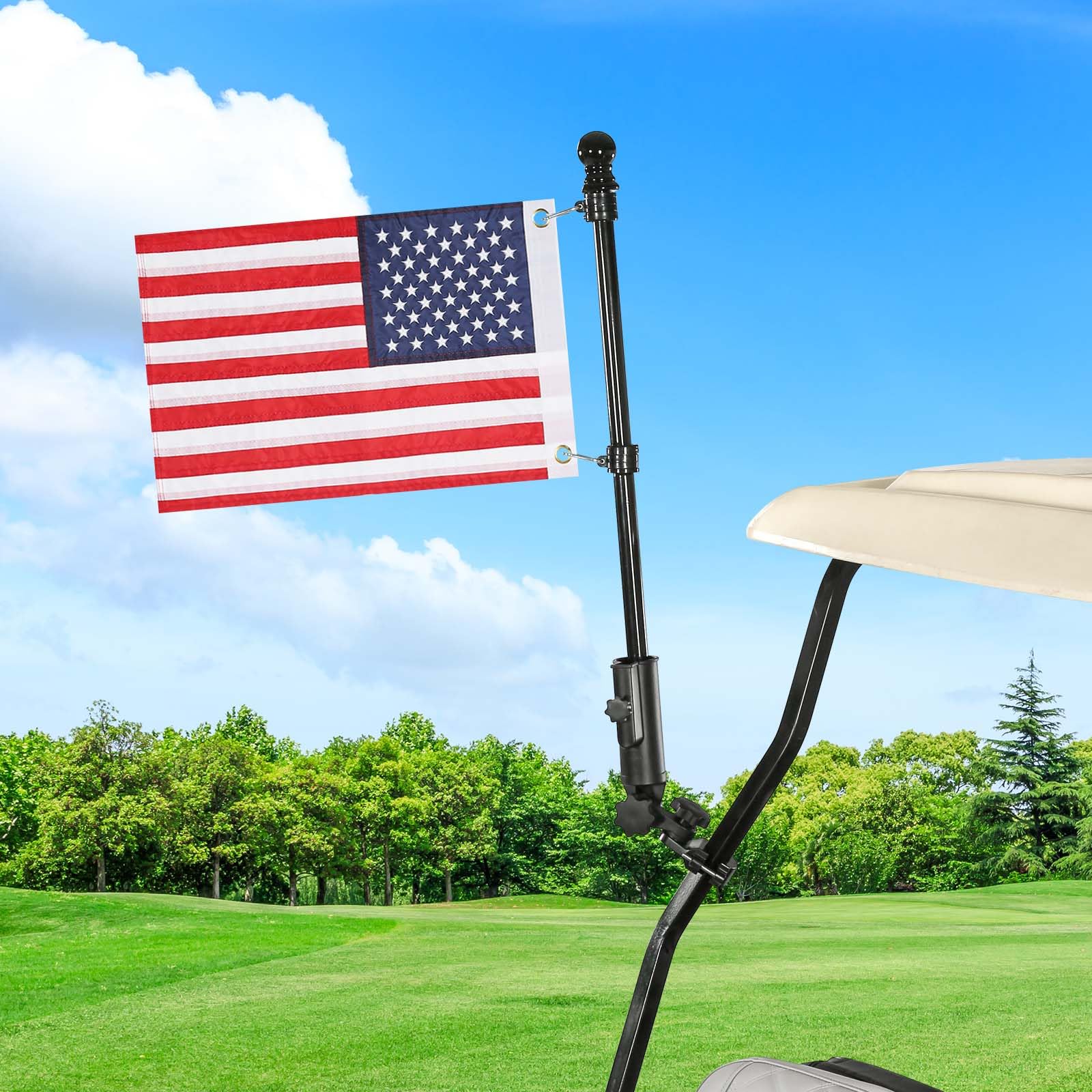 View 1 of ***MISSING PART *** WEIMELL Golf Cart Flag Holder with USA Flag Pole Mount Set for EZGO TXT RXV Club Car Precedent Tempo DS Yamaha Boat Universal Heavy Duty Flag BracketFit 4th of July (Flag 12 * 18 Inch)