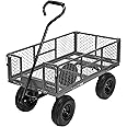 VIVOHOME Heavy Duty 880 Lbs Capacity Mesh Steel Garden Cart Folding Utility Wagon with Removable Sides and 4.10/3.50-4" Wheels 10 inch Tire (Grey)