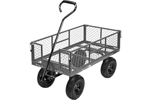 VIVOHOME Heavy Duty 880 Lbs Capacity Mesh Steel Garden Cart Folding Utility Wagon with Removable Sides and 4.10/3.50-4 inch W