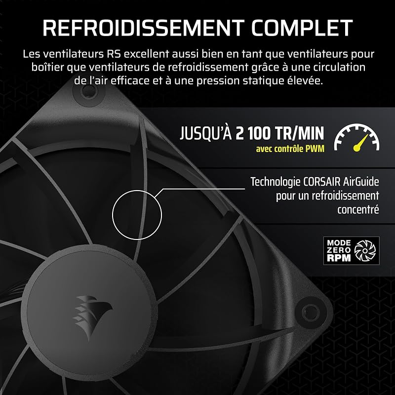 RS120 120mm Ventilateurs PWM – Connexion Daisy-Chain – Faible Bruit – Roulement à Dôme Magnétique – Paquet Triple – Noir