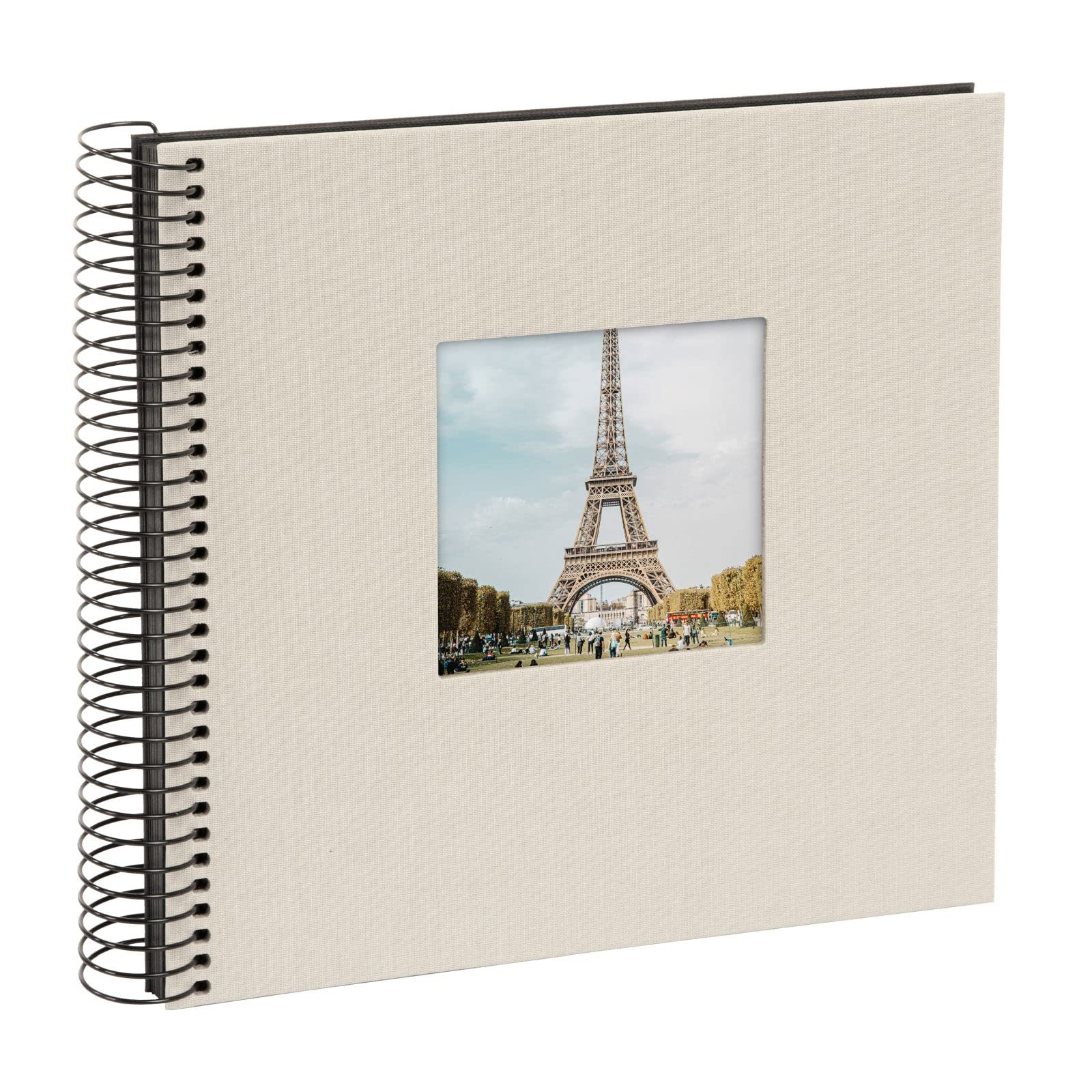 goldbuch Bella Vista Spiral, Linen Memory Cut-Out Cover 40 Pages, Book for Gluing, Photo Album, Paper, Sand Grey (Black Sides), 20 x 20 cm