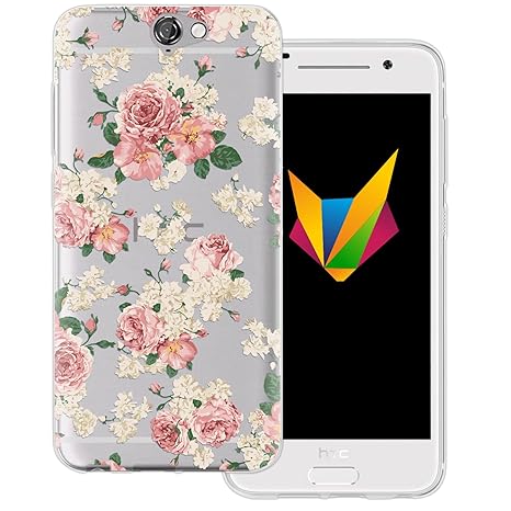 Mobilefox Blumen transparente Silikon TPU Schutzhülle 0,7mm dünne Handy Soft Case Cover Hülle für HTC One A9 Aphrodite Rosen