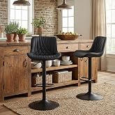 YOUTASTE Black Bar Stools Set of 2, Adjustable Swivel Faux Leather Counter Height Bar Stool, Chairs with Metal Base, 300 LBS Capability, for Home Kitchen Island