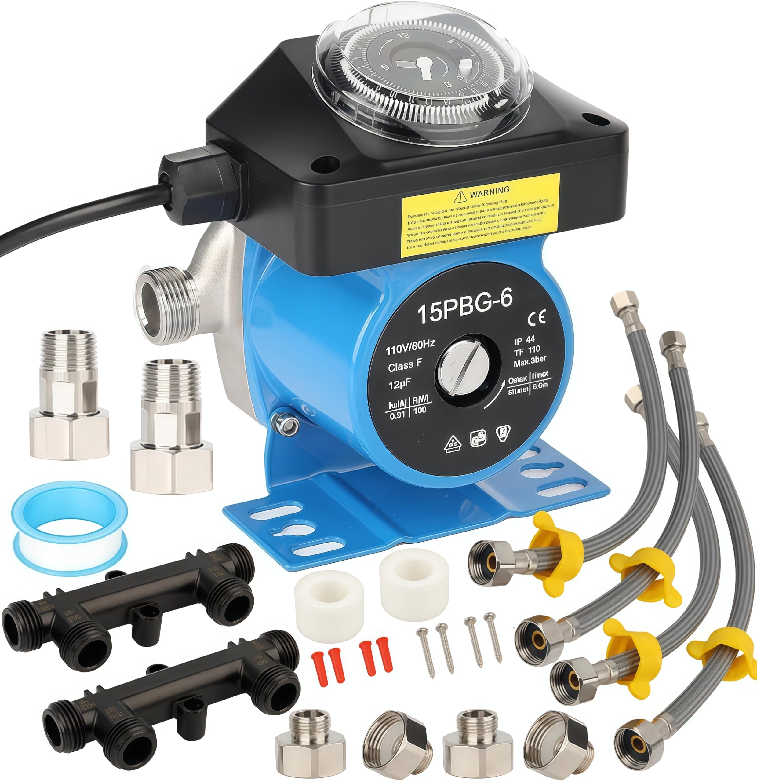 Photo 1 of Instant Hot Water Recirculating Pump Kit with Built-in Timer – Compatible with Watts 0955805 & Grundfos 595916 Systems, Includes 2 Brass Sensor Valves (595926), 4 Supply Lines, and 4 Adapters