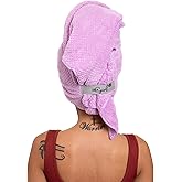 Curly Girl Microfiber Hair Towel Wrap for Women, 41" x 31" Large Quick Dry Hair Towel, Secure Fit with Elastic Strap, Anti-Frizz Hair Plopping Wrap for Long, Thick Hair