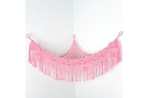Morxy Stuffed Animal Net or Hammock - Boho Stuffed Animals Hammock- Boho Macrame Stuffed Animal Hammock Corner - Easy to Install Toy Net Hammock for Stuffed Animals Pink