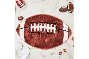 Funtery Football Softball Rug for Boys Room Decor Non Slip Absorbent Sports Soft Mat Field Sports Area Rug Plush Soft Washable Carpet Bedroom Bathroom Welcome Door(Brown and White,32x20,Football)