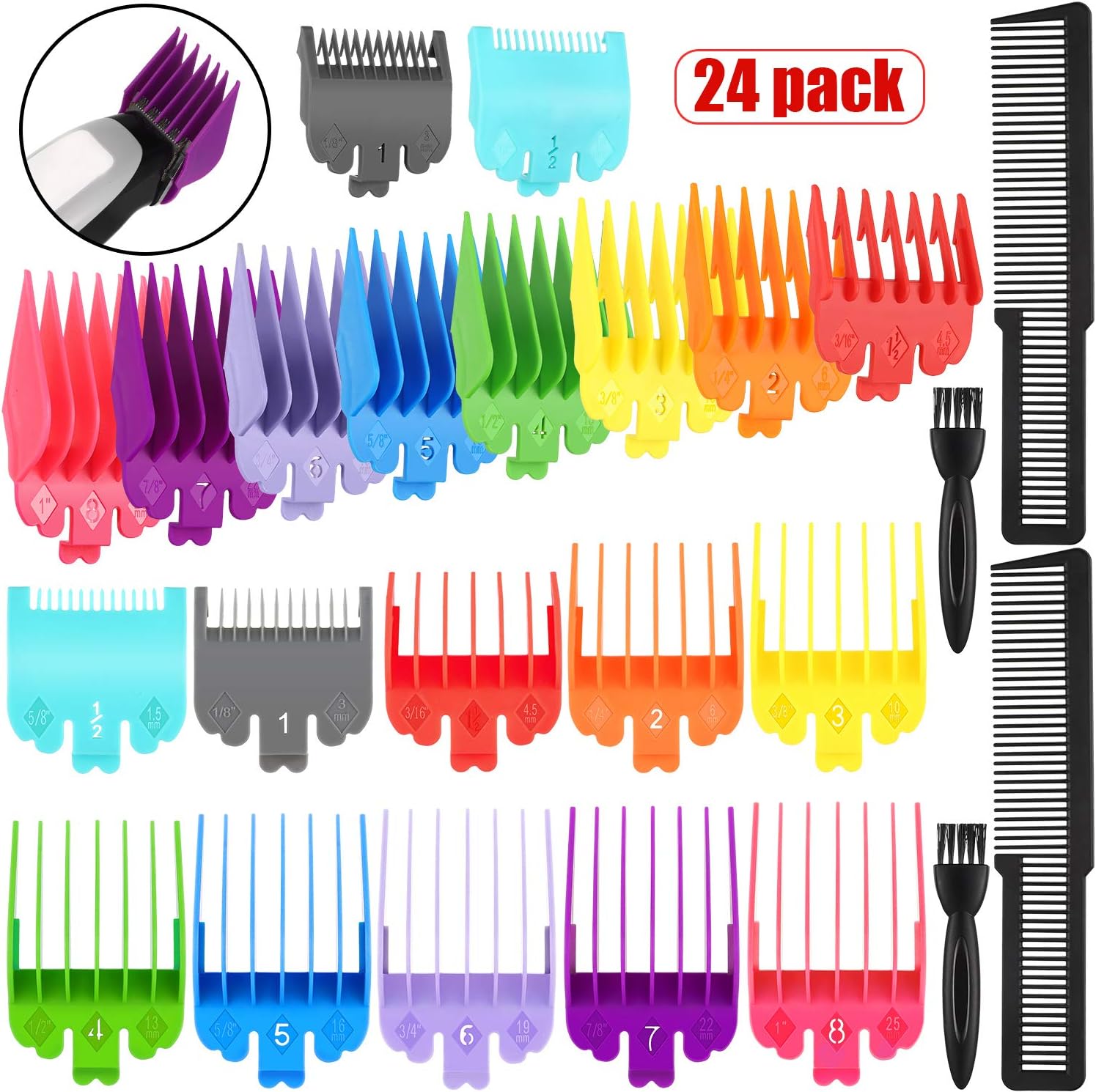24 Pieces Hair Clipper Limit Combs Set, Includes 20 Attachment Guide