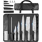 MOSFiATA Kitchen Knife Set, 10 Pcs Japanese Stainless Steel Knife Sets for Kitchen with Oxford cloth storage bag with Knife Sharpening Rod, Dishwasher Safe, For Outdoor