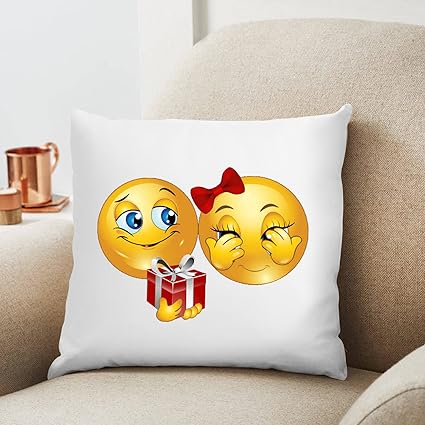 lovely Cartoon Smiley Printed Cushion 12X12 Pillow Cover with Filler- Best Love Gift Idea