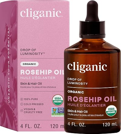 Cliganic Organic Rosehip Seed Oil 100% Pure Cold Pressed Carrier Oil for Skin