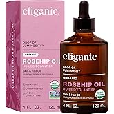 Cliganic Organic Rosehip Seed Oil for Face, 100% Pure | Natural Cold Pressed Unrefined Non-GMO | Carrier Oil for Skin, Hair & Nails (Packaging May Vary)