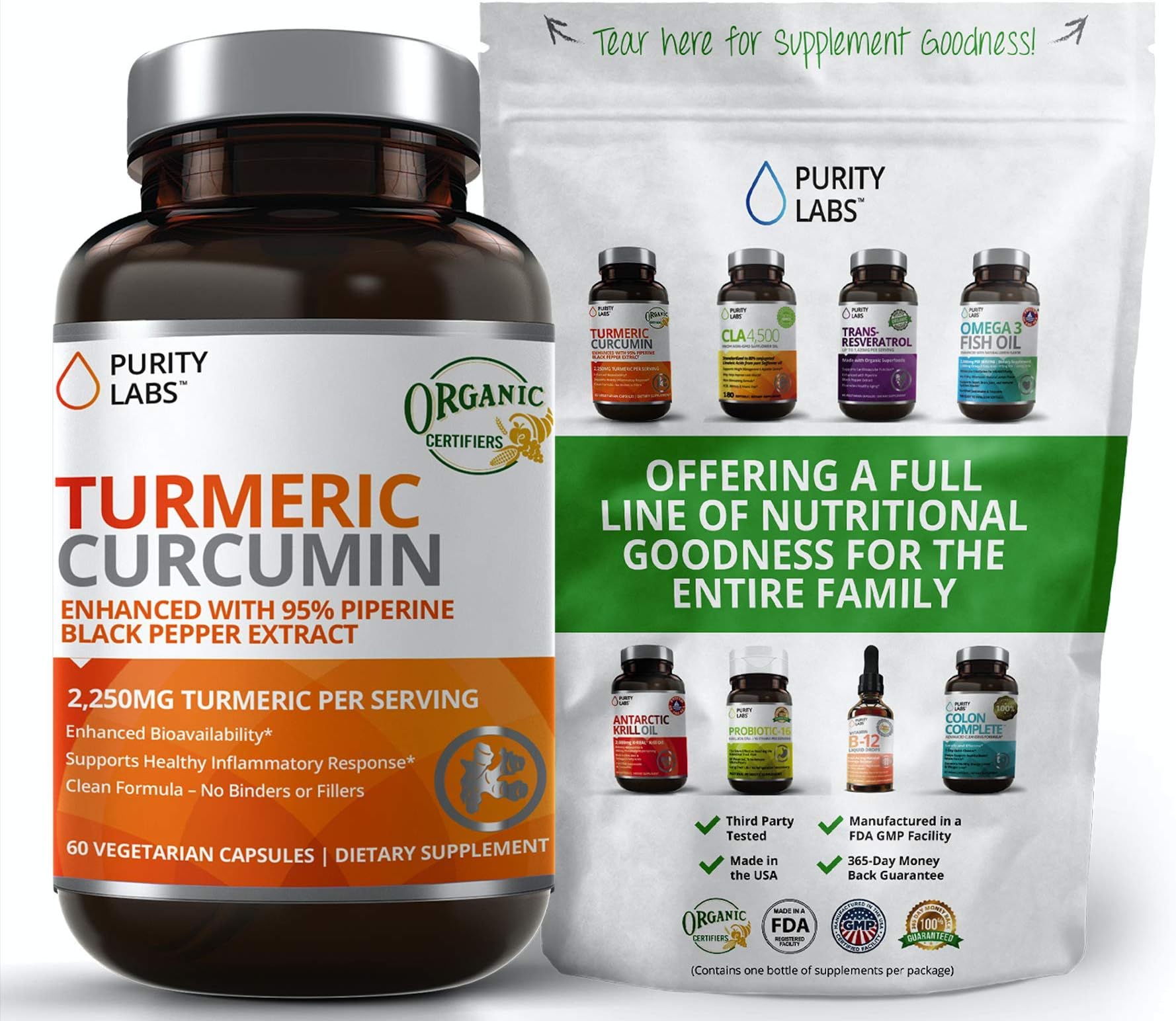 Organic Turmeric Curcumin Highest Quality and Potency Available - 95% Standardized Curcuminoids and Black Pepper Bioperine for Increased bioavailability - for Joint Mobility & Inflammation