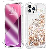 ANSHOW Glitter iPhone 16 Pro Max Case, Shockproof Clear TPU with Screen Protector, Bling Glitters for Women, Gold