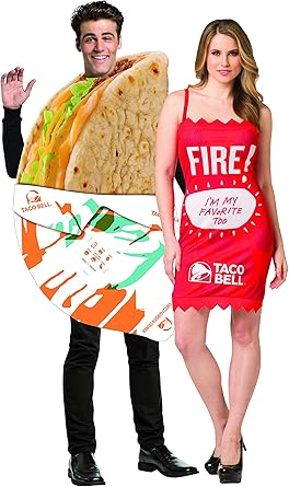 Amazon Com Taco Bell Gordita Crunch Adult One Size Taco Bell Fire Sauce Dress Women M L Couples Halloween Costume Set Red Clothing