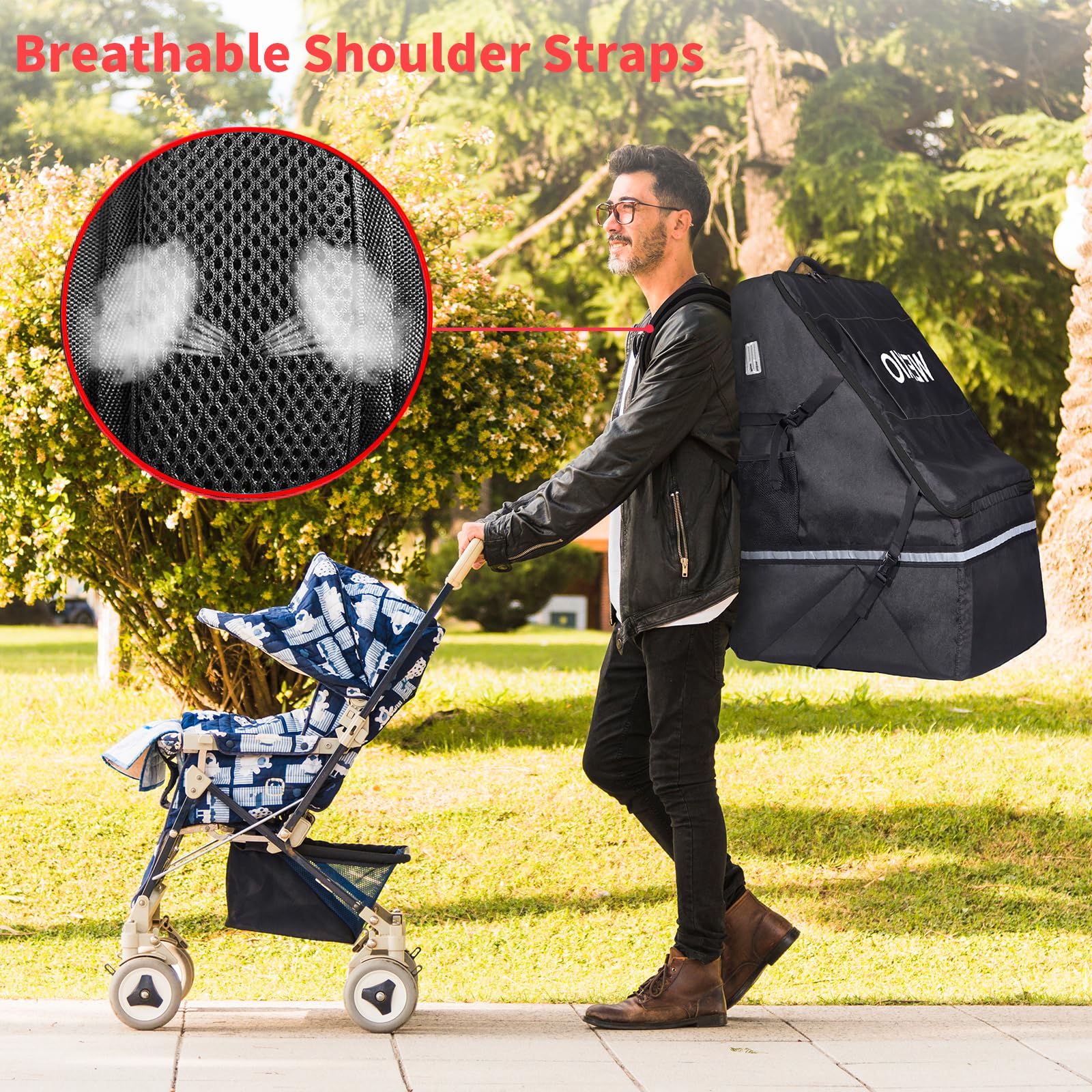 WEXIO Padded Car Seat Bags for Air Travel，Waterproof Infant Carseat Bag for Airport， fit for Evenflo Maxi Cosi Britax Graco Chicco Cybex Diono Nuna Peg Doona (BLACK)