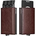 VULKIT Credit Card Holder with Banknote Compartment RFID Blocking Pop up Leather Card Wallet with ID Window for Men or Women(Espresso)