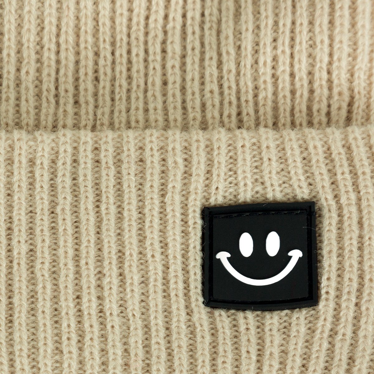 EVRFELAN Women Winter Hat Cuffed Plain Knit Beanie Cap Casual Knitted Warm Skullcap with Smile Face (Beige)