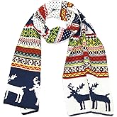 LOVARZI Winter Knitted Scarf for Women and Men- Reindeer Fair Isle Christmas Theme Scarves
