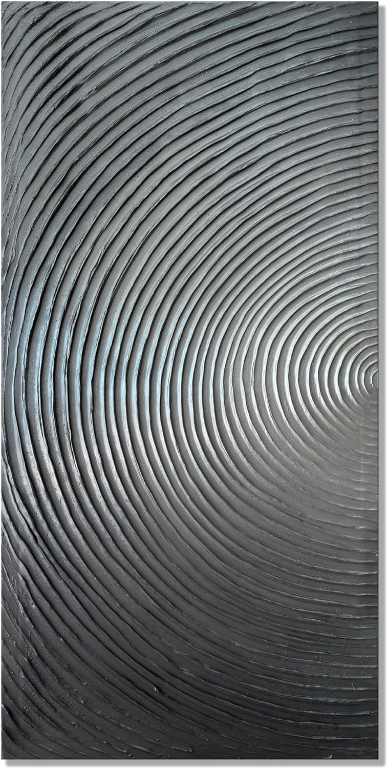 Paintings - Slyart Handmade Modern Abstract Painting 3D Heavy Textured Canvas Wall Art 20x40 Inches Minimalism Silver Artwork Vertical Painting on Canvas Gradient Color Wall Decor