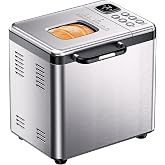 OSIPOTO Bread Maker, 2LB Stainless Steel Bread Machine, 17-in-1 Automatic | Non-stick, Beginner-Friendly Controls, 15 Hour Timer, Easy to Clean Low Noise, High Success Rate for Homemade, LCD Display