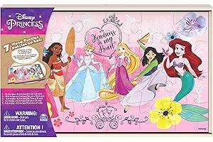 Spin Master Games, Disney Princess Puzzles, 7-Pack, Jigsaw Kids Puzzles, 12, 16, & 24 Pieces, Featuring Ariel, Tiana, Rapunze