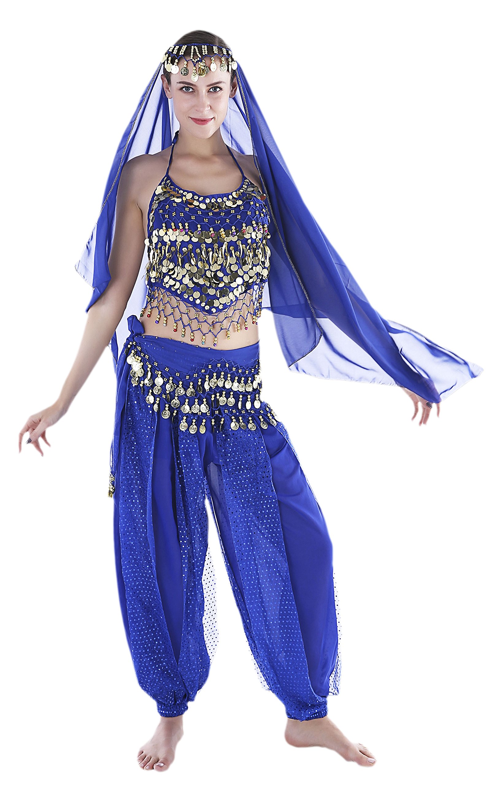 Seawhisper Women's Genie Bollywood Costumes, fit 8-10-12-14-16, Royal Blue 5-piece