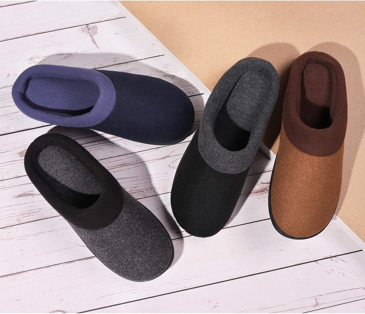 | HomeIdeas Men's Woolen Fabric Memory Foam Anti-Slip House Slippers, Autumn Winter Breathable Indoor Shoes | Slippers
