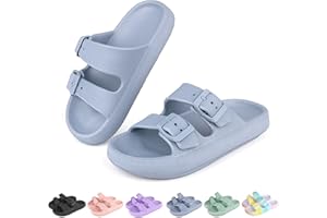 Tsukare Kids Buckle Cloud Slides丨Boys Girls Slip On Sandals丨Youth Shower Flip Flops Beach Pool Shoes EVA Adjustable Summer Slippers （12 Little Kids - 7 Big Kids）