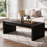 Tribesigns Black Coffee Table | 47.2" Wooden Rectangular Center Table with Fluted Base, Modern Low Cocktail Tea Furniture for Living Room (Black)
