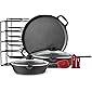 Cast Iron Cookware 6-Pc Set - 10" + 12" Skillet & Glass Lids + Pizza Pan + Panrack Organizer + Silicone Handle Covers…