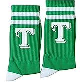 Grace Yonks White and Green Striped Socks With The Letter, Vintage Monogram Socks