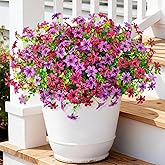 Artificial Fake Outdoor Plants Flowers for Spring Decoration, 12 Bundles UV Resistant Faux Daisy Silk Flower with Eucalyptus Stem for Outside Planters Porch Patio Yard Garden (Light Purple Fuchsia)