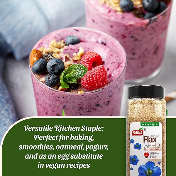 BADIA ORGANIC GROUND FLAX SEED, 16 OZ – SUPERFOOD HIGH IN FIBER & OMEGA-3, CERTIFIED ORGANIC, NON-GMO, BAKING, SMOOTHIES & COOKING