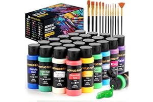 TMOL Acrylic Paint Set, 24 Colors (2 oz/Bottle) with 12 Art Brushes, Art Supplies for Painting Canvas, Wood, Ceramic & Fabric, Rich Pigments Lasting Quality for Beginners, Students & Professional Artist