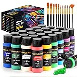 Acrylic Paint Set, 24 Colors (2 oz/Bottle) with 12