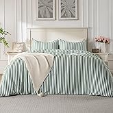 ROSE&RISY King Duvet Cover Set, 3 Pieces Soft Bedding Set, Breathable and Cooling,Includes 1 Duvet Cover, 2 Pillow Cases (Green Stripe, King)