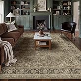 WondRg 8x10 Washable Brown Area Rug Vintage Living Room Bedroom Carpet Non-Slip Soft Low Pile Distressed Indoor Large Throw Rug for Dining Room Office
