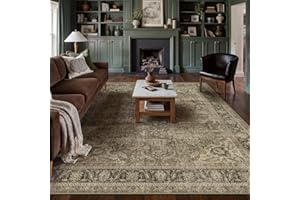 WondRg 8x10 Washable Area Rug for Living Room Bedroom Brown Vintage Carpet Low Pile Soft Thin Tapis Salon Distressed Oriental
