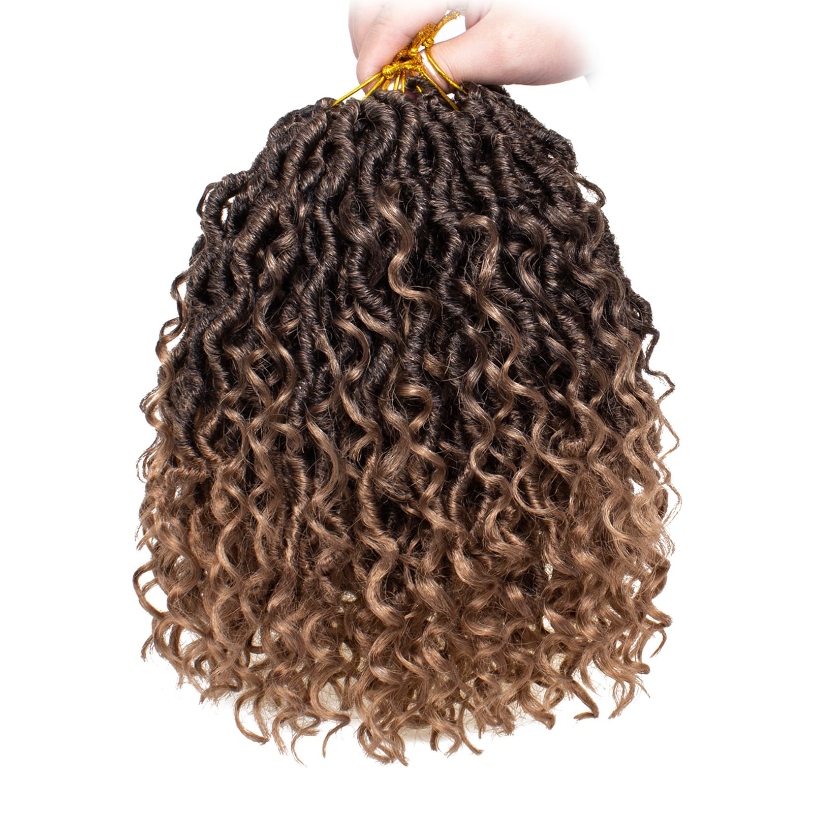 Mscat 8 Packs 10 Inch Faux Locs Crochet Hair Short Bohemian Locs Crochet Braids Pre Looped Ombre Hippie Locs With Curly Ends Hair Extension (14Strands/Pack T27#)