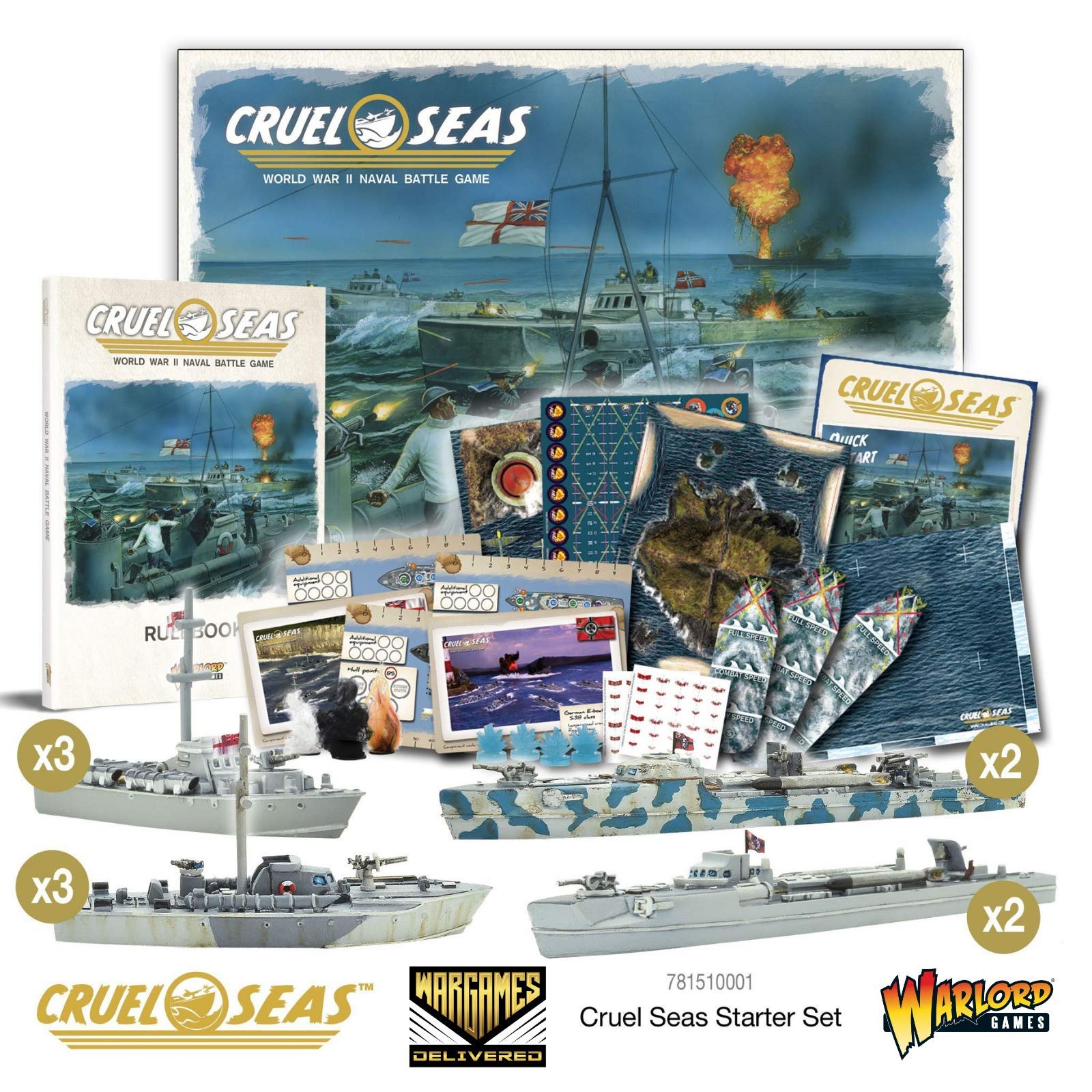 Wargames Delivered - Tabletop Miniature War Board Games - World War RPG Gaming Miniatures Set with 6 Vosper Motor Torpedo Boats and 4 E-boats - Warlord Games Cruel Seas Starter Set - 6mm