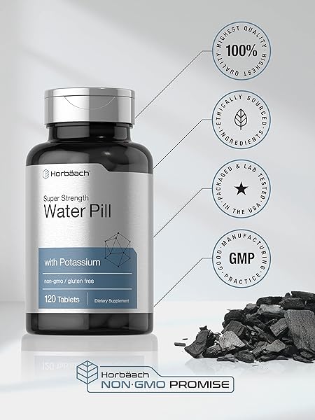 HORBÄACH WATER PILLS | SUPER STRENGTH | 120 TABLETS | VEGETARIAN, NON-GMO & GLUTEN FREE SUPPLEMENT