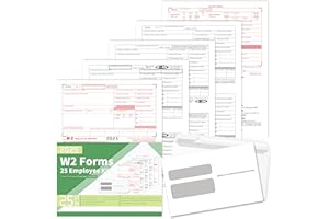 SADOUP W2 Forms 2025,W2 Tax Forms 2025 with Envelopes,6 Part W2 Tax Forms 2025,25 Employee Kit of Laser Forms with 3 W-3 Transmittal,25 Self Seal Envelopes Included