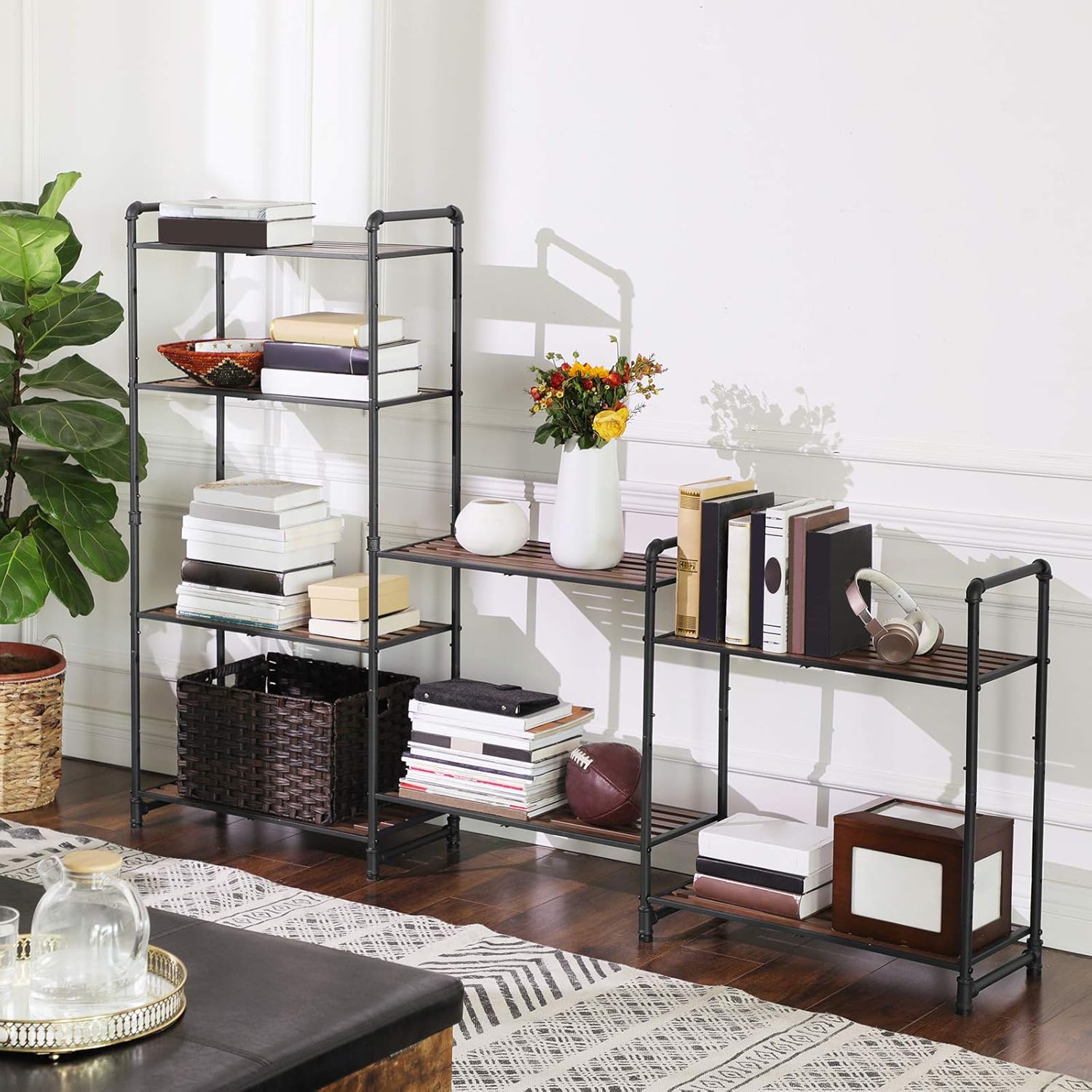 VASAGLE 5-Tier Storage Rack, Bookshelf, Customizable Kitchen Bathroom DIY Shelf, Industrial Extendable Plant Stand with Adjustable Shelves, 25.1 x 12 x 51 Inches, for Living Room, Rustic Look UBSC26BX: Kitchen & Dining