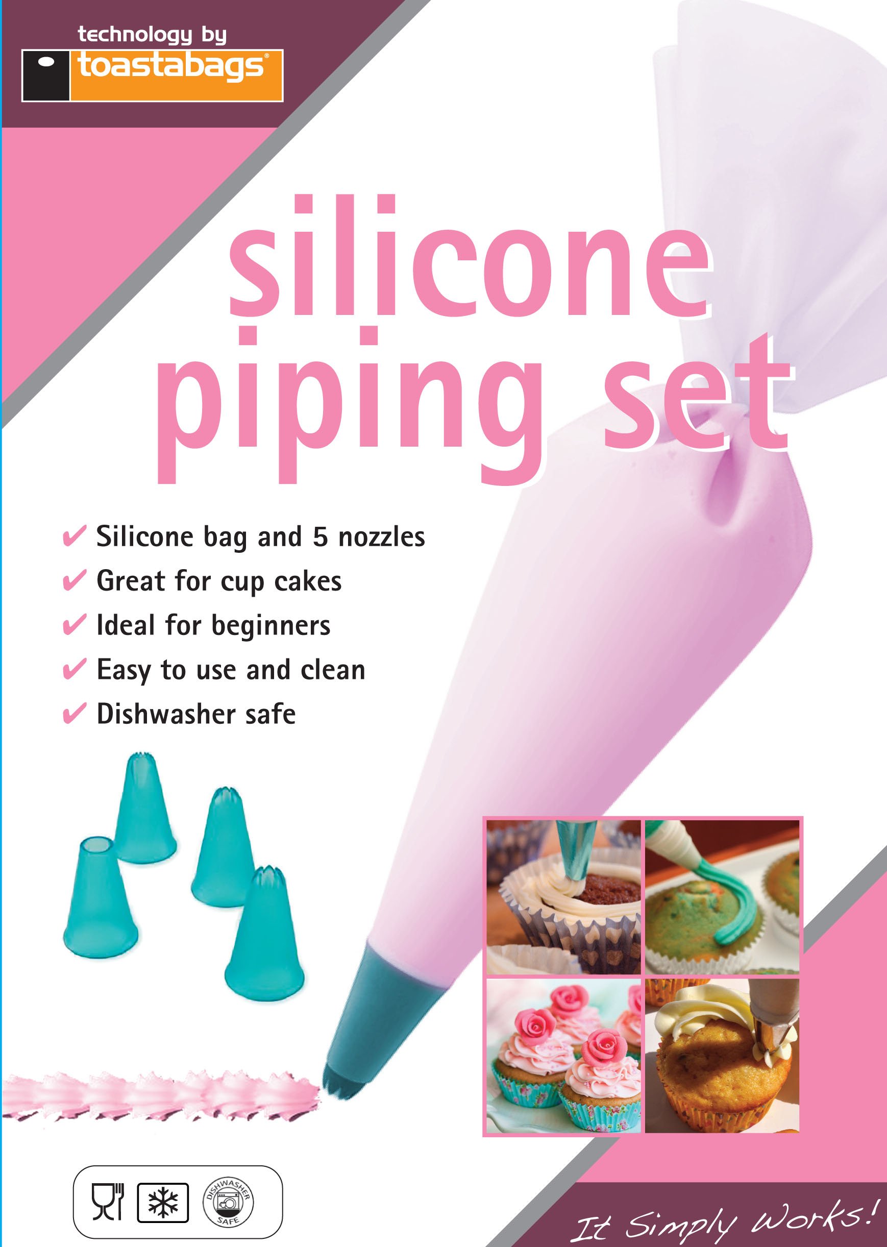 Toastabags Large Silicone Piping Bag Set with 5 Nozzles – Reusable, Durable Icing Bag for Cakes, Cupcakes & Mashed Potatoes – Perfect for Beginners & Home Bakers